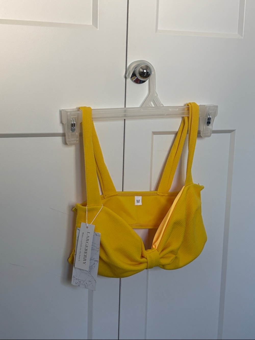 ❌SOLD❌NWT [LARGEBERRY] Ribbed Tie Knot High Waisted Yellow Bikini Womens Medium - Picture 8 of 12